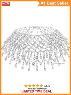 Rhinestone Crystal Choker Necklace Silver Statement Jewelry for Women